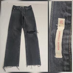 Levis Premium Jean Womens 25 Wedgie Straight High Rise Button Fly Fray Big E